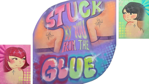 ’Glue Song’ acrylic paint and spray paint on triplex (50 x 40 cm, 110 x 110 cm, 50 x 40 cm)