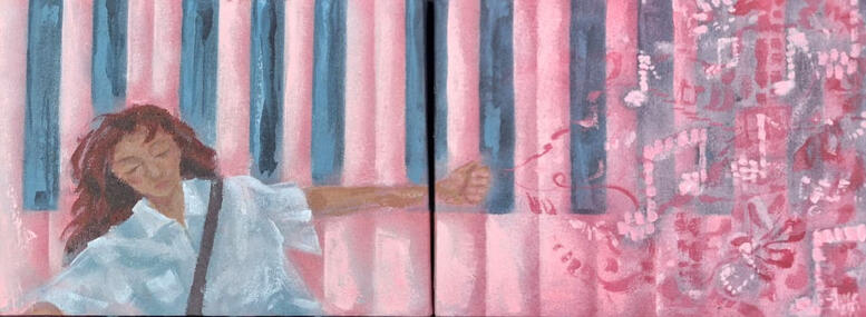 ’in Another Life, I didn’t Quit Playing Piano’ acrylic paint on canvas (15 x 40 cm)