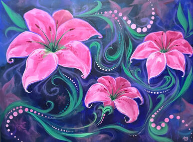 ’Lillies’ acrylic paint on canvas (60 x 80 cm)